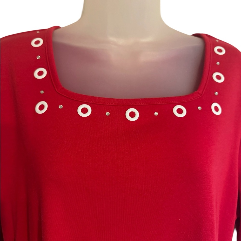 Quacker Factory Red Short Sleeve Square Neck Top   PLUS 1X     #A - Picture 2 of 7